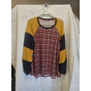 Story Teller Women's Plaid Long Sleeve Top Size 1X